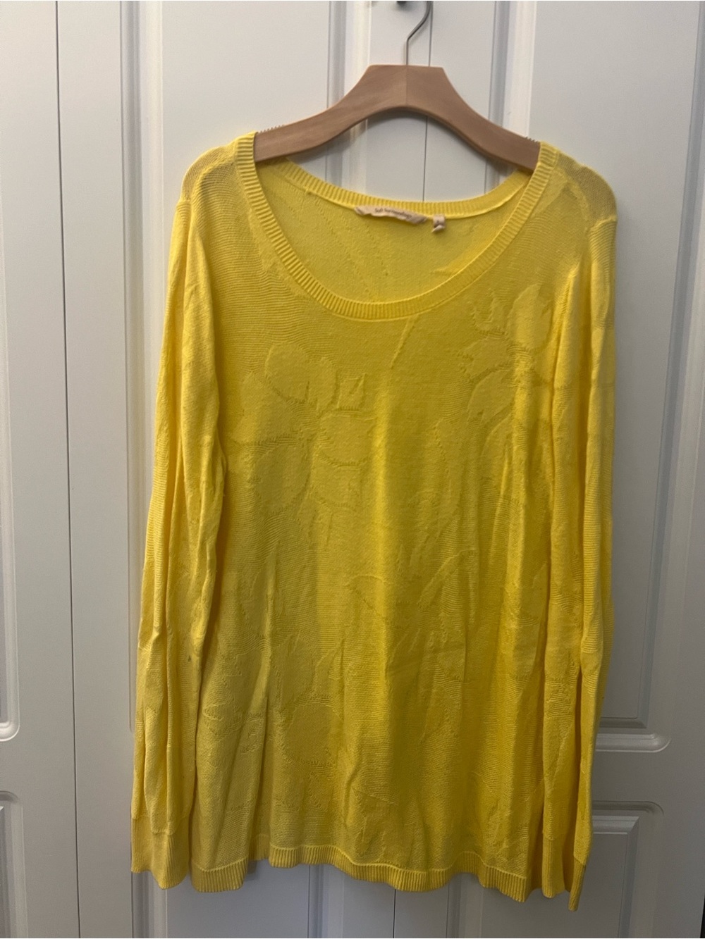 Soft Surroundings Yellow Floral Jacquard Long Sleeve Top